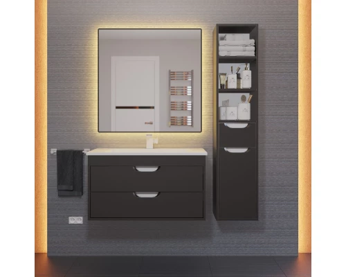 Тумба с раковиной для ванной Uperwood Modul (80 см, подвесная, матовая, черная)