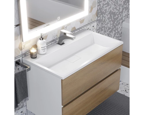Тумба под раковину для ванной Uperwood Barsa (80 см, подвесная, белая/дуб сонома)