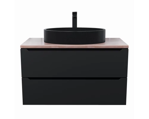 Комплект Тумба со столешницей для ванной Uperwood Tanos (90 см, черная/бук светлый, с накладной раковиной Rome, цвет черный)