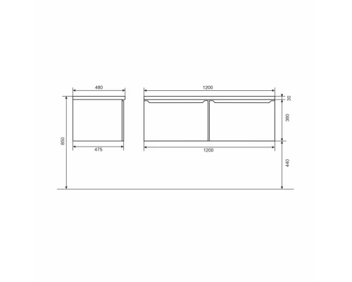 Тумба с раковиной Uperwood Tanos-Cosmos 120 см, подвесная, левая, белый/графит
