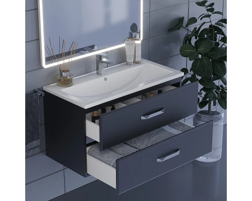 Тумба с раковиной для ванной Uperwood Foster (90 см, подвесная, черная)