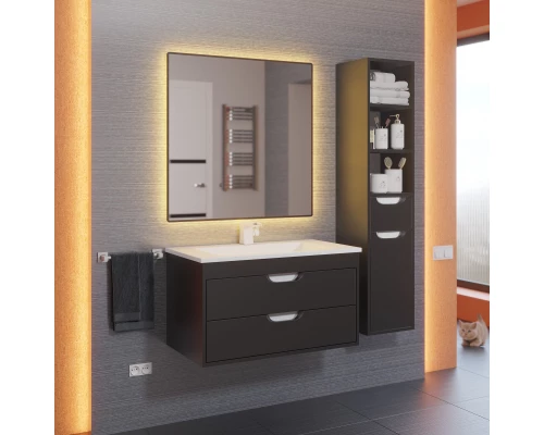 Тумба с раковиной для ванной Uperwood Modul (80 см, подвесная, матовая, черная)