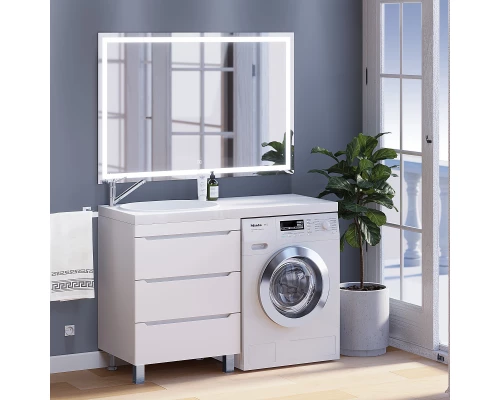 Тумба под стиральную машину Uperwood Tanos 60 см (напольная, белая, с раковиной Bruks 120 см, левая)