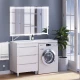 Тумба под стиральную машину Uperwood Tanos 60 см (напольная, белая, с раковиной Bruks 120 см, левая)