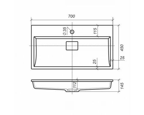 Раковина для ванной полувстраиваемая Uperwood Barsa (70 см, прямоугольная, белая)