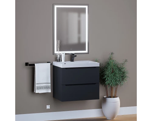 Тумба с раковиной для ванной Uperwood Tanos (60 см, подвесная, матовая, черная)