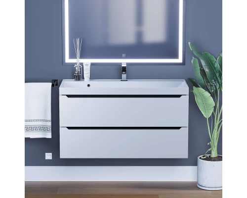 Тумба с раковиной для ванной Uperwood Tanos (100 см, подвесная, матовая, белая/графит)