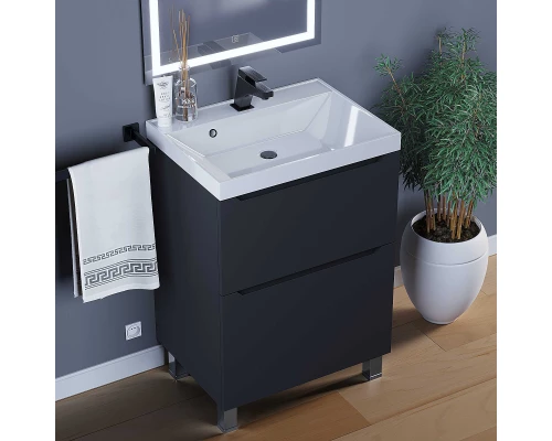 Тумба под раковину для ванной комнаты Uperwood Tanos напольная (60 см, черная, 2 ящика)