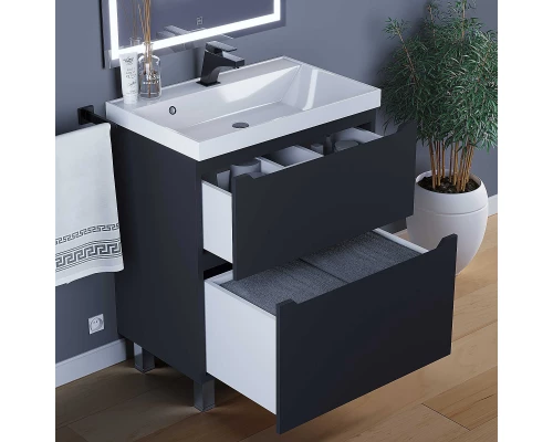 Тумба под раковину для ванной комнаты Uperwood Tanos напольная (70 см, черная, 2 ящика)