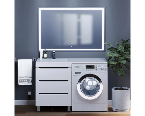 Тумба под стиральную машину Uperwood Tanos 60 см (напольная, белая/графит, с раковиной Cosmos 120 см, левая)