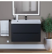 Тумба с раковиной для ванной Uperwood Tanos (80 см, подвесная, матовая, черная)