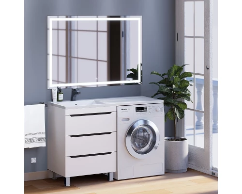Тумба под стиральную машину Uperwood Tanos 60 см (напольная, белая/графит, с раковиной Cosmos 120 см, левая)