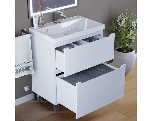Тумба под раковину для ванной комнаты Uperwood Tanos напольная (70 см, белая, 2 ящика)