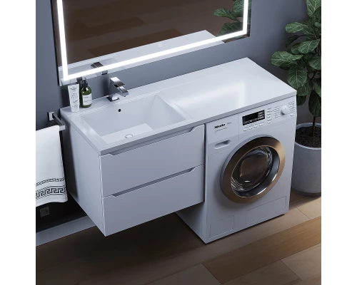 Тумба под стиральную машину Uperwood Tanos 60 см (подвесная, белая, с раковиной Cosmos 120 см, левая)