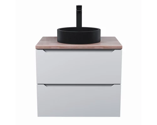 Комплект Тумба со столешницей для ванной Uperwood Tanos (60 см, белая/бук светлый, с накладной раковиной Round, цвет черный)