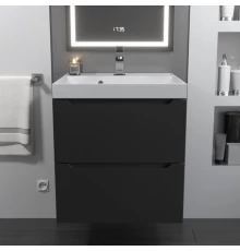 Тумба с раковиной для ванной Uperwood Tanos (50 см, подвесная, матовая, черная)