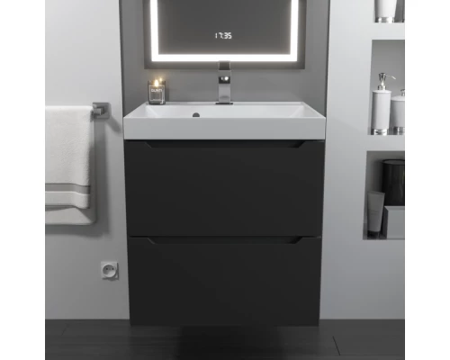 Тумба с раковиной для ванной Uperwood Tanos (50 см, подвесная, матовая, черная)