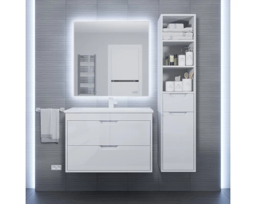 Тумба с раковиной для ванной Uperwood Modul (80 см, подвесная, глянцевая, белая)