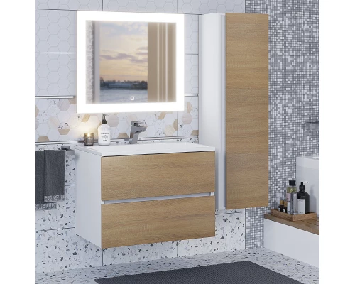 Тумба под раковину для ванной Uperwood Barsa (70 см, подвесная, белая/дуб сонома)