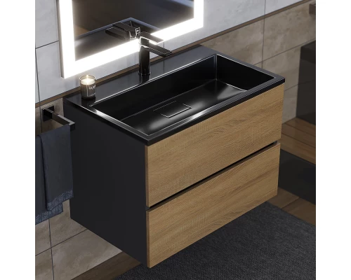 Раковина для ванной полувстраиваемая Uperwood Barsa, 70 см, прямоугольная, черная глянцевая