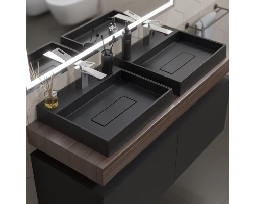 Раковина для ванной накладная кварцевая Uperwood Tanos Quartz (50 см, прямоугольная, с декоративной накладкой, уголь)