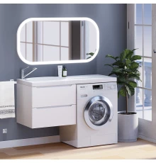 Тумба под стиральную машину Uperwood Tanos 60 см (подвесная, белая, с раковиной Bruks 120 см, левая)