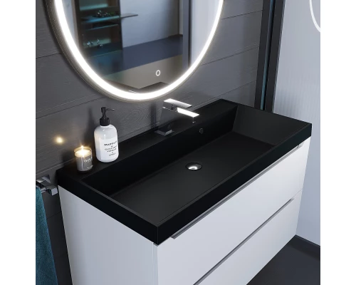 Раковина кварцевая для ванной Uperwood Classic Quartz (90 см, черная матовая, космос)