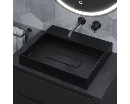 Раковина накладная кварцевая Uperwood Tanos Quartz 50 см, прямоугольная, без отверстия для смесителя, уголь