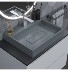Раковина для ванной накладная кварцевая Uperwood Tanos Quartz (50 см, прямоугольная, с декоративной накладкой, бетон)