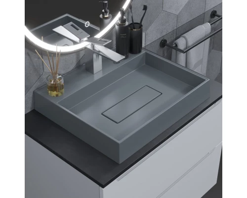 Раковина для ванной накладная кварцевая Uperwood Tanos Quartz (50 см, прямоугольная, с декоративной накладкой, бетон)