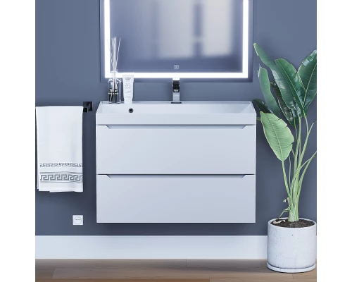 Тумба с раковиной для ванной Uperwood Tanos (80 см, подвесная, матовая, белая)