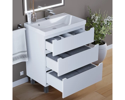 Тумба под раковину для ванной комнаты Uperwood Tanos напольная (70 см, белая, 3 ящика)