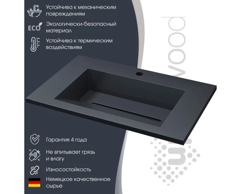 Раковина для ванной Uperwood Next Premium 80 см, серый глянец