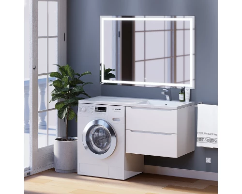 Тумба под стиральную машину Uperwood Tanos 60 см (подвесная, белая, с раковиной Cosmos 120 см, правая)