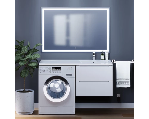 Тумба под стиральную машину Uperwood Tanos 60 см (подвесная, белая, с раковиной Cosmos 120 см, правая)
