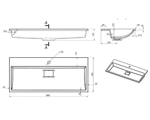 Раковина для ванной полувстраиваемая Uperwood Barsa (80 см, прямоугольная, черная)
