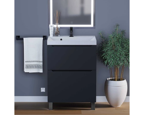 Тумба под раковину для ванной комнаты Uperwood Tanos напольная (60 см, черная, 2 ящика)