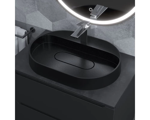 Раковина накладная кварцевая Uperwood Tanos Quartz 55х40х10 см, овальная, черная матовая, космос