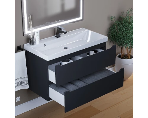 Тумба под раковину для ванной комнаты Uperwood Tanos подвесная (90 см, черная)
