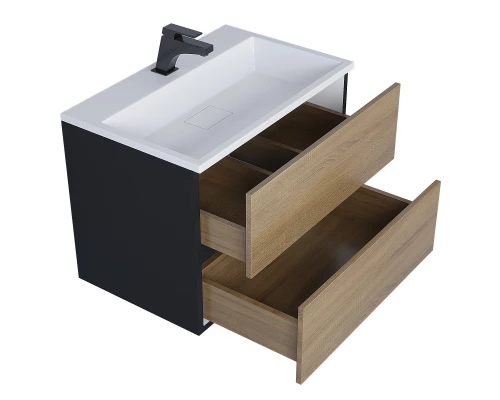 Тумба под раковину для ванной Uperwood Barsa (70 см, подвесная, черная/дуб сонома)