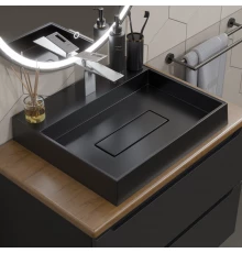 Раковина для ванной накладная кварцевая Uperwood Tanos Quartz (50 см, прямоугольная, с декоративной накладкой, космос)