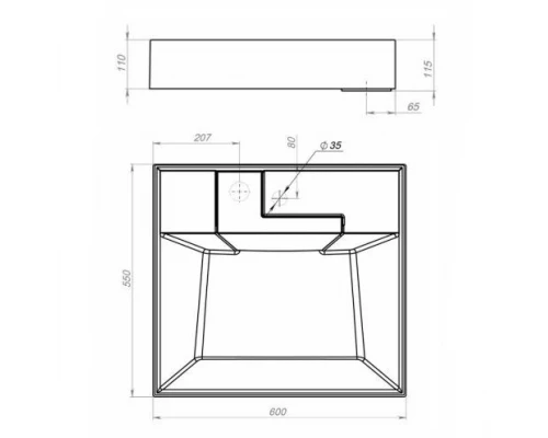 Раковина для ванной над стиральной машиной Uperwood Top (60*55 см, серая матовая)