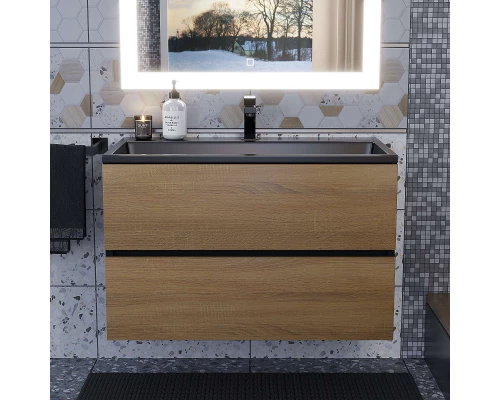 Раковина для ванной полувстраиваемая Uperwood Barsa (80 см, прямоугольная, черная)