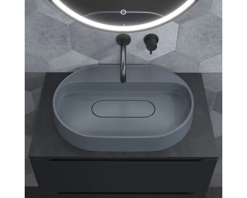 Раковина накладная кварцевая Uperwood Tanos Quartz 55 см, овальная, без отверстия для смесителя, бетон