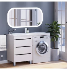 Тумба под стиральную машину Uperwood Tanos 60 см (напольная, белая/графит, с раковиной Bruks 120 см, левая)