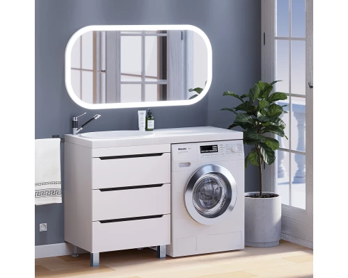 Тумба под стиральную машину Uperwood Tanos 60 см (напольная, белая/графит, с раковиной Bruks 120 см, левая)