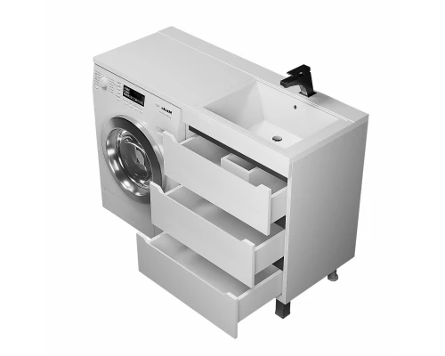 Тумба под стиральную машину Uperwood Tanos 60 см (напольная, белая/графит, с раковиной Cosmos 120 см, правая)