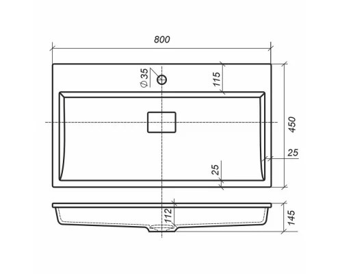 Раковина для ванной полувстраиваемая Uperwood Barsa, 80 см, прямоугольная, черная глянцевая
