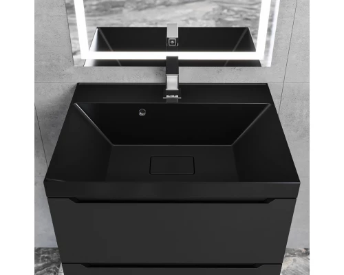 Раковина для ванной Uperwood Classic New 60 см, черная глянцевая, с накладкой для слива