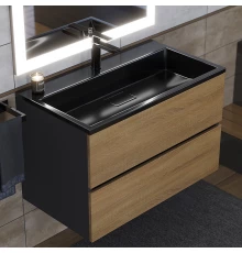 Раковина для ванной полувстраиваемая Uperwood Barsa, 80 см, прямоугольная, черная глянцевая